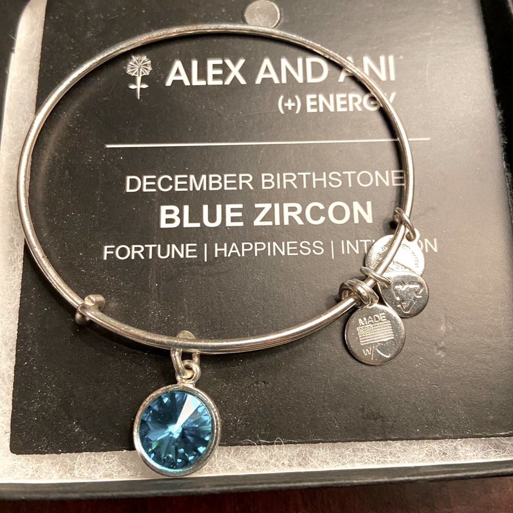 New in Box ALEX & ANI December Birthstone Blue Zircon Bracelet Silver